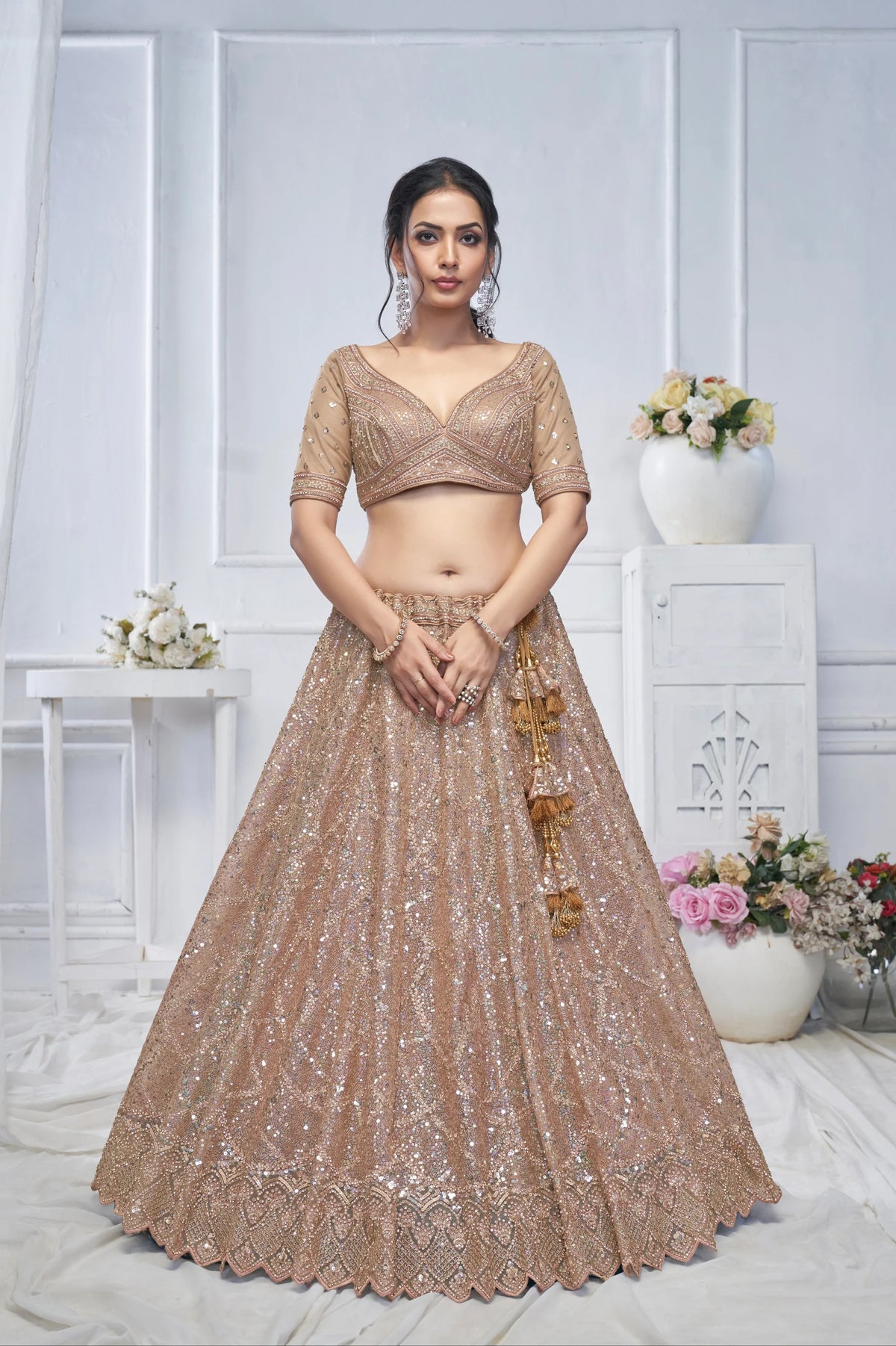 Brown embroidered Net designer wedding lehenga choli 