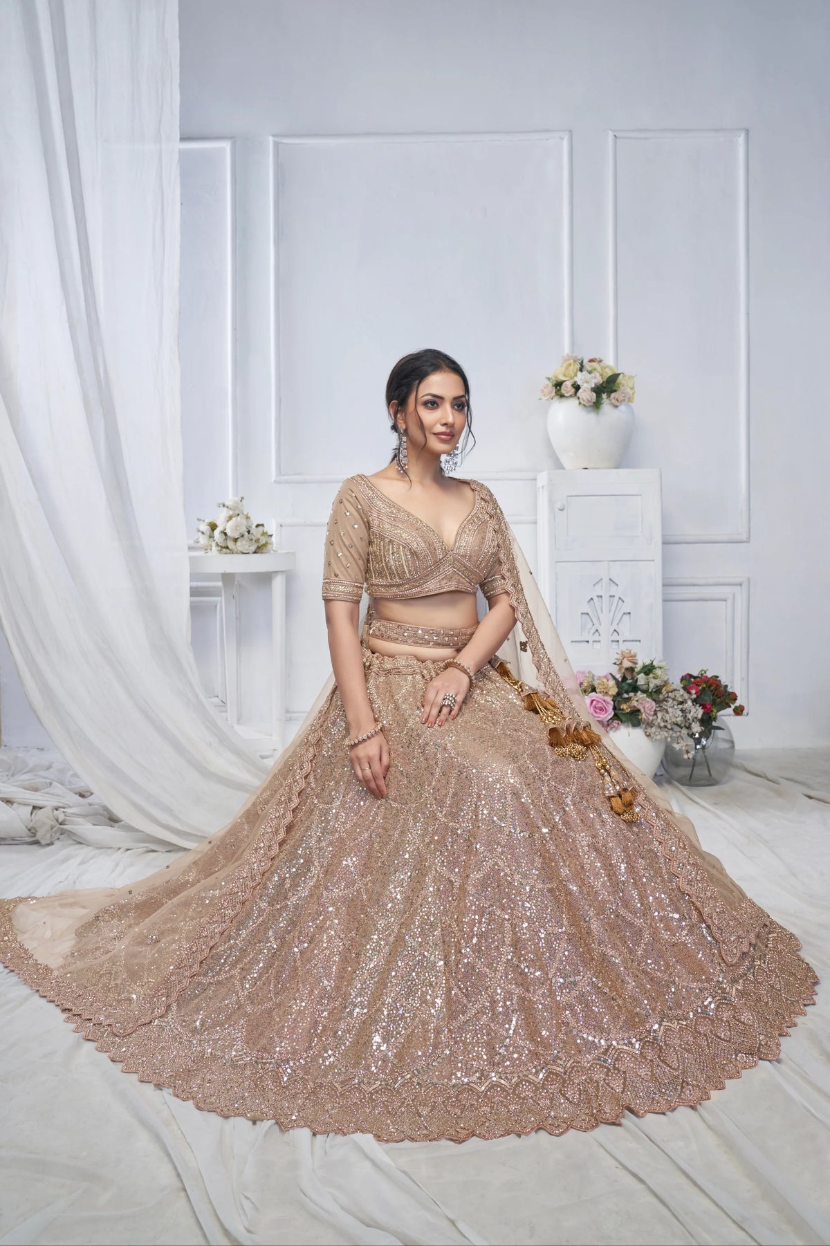 Brown embroidered Net designer wedding lehenga choli 