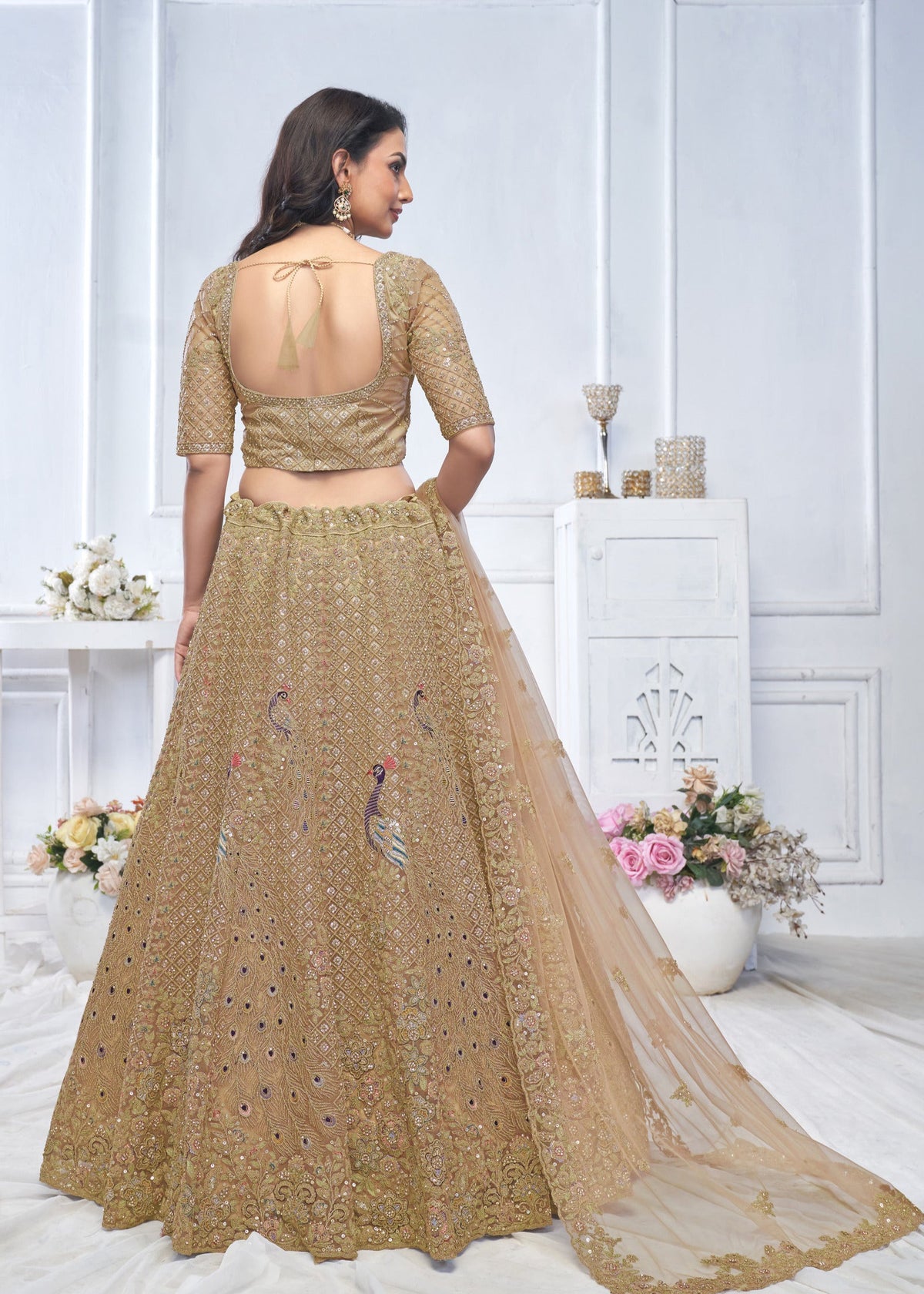 Brown embroidered designer wedding lehenga choli