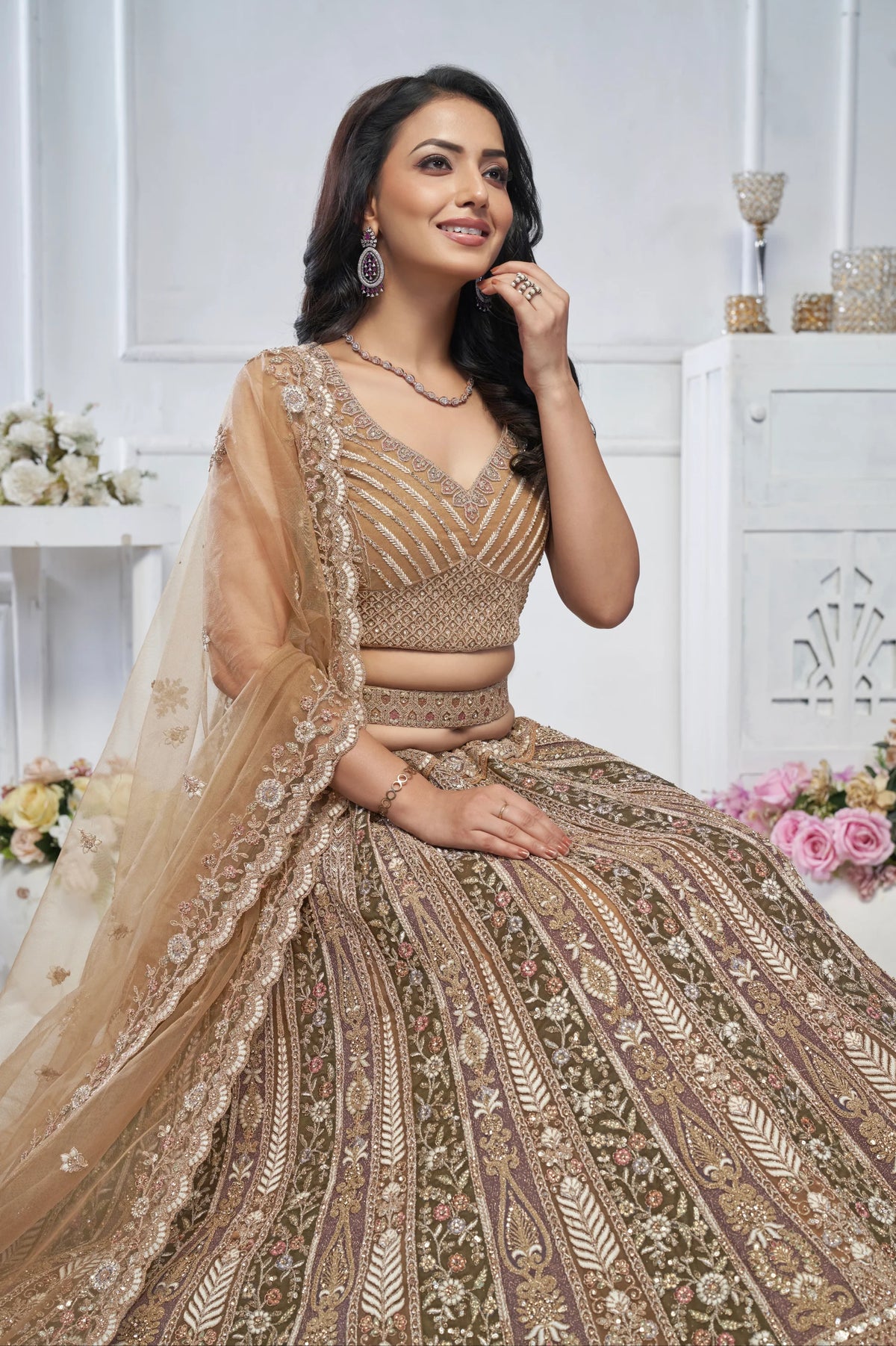 Brown net designer Wedding Lehenga