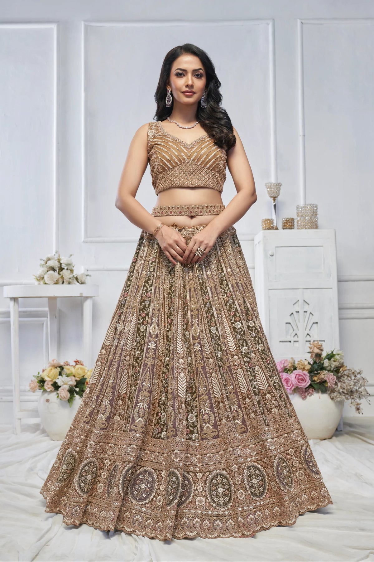 Brown net designer Wedding Lehenga