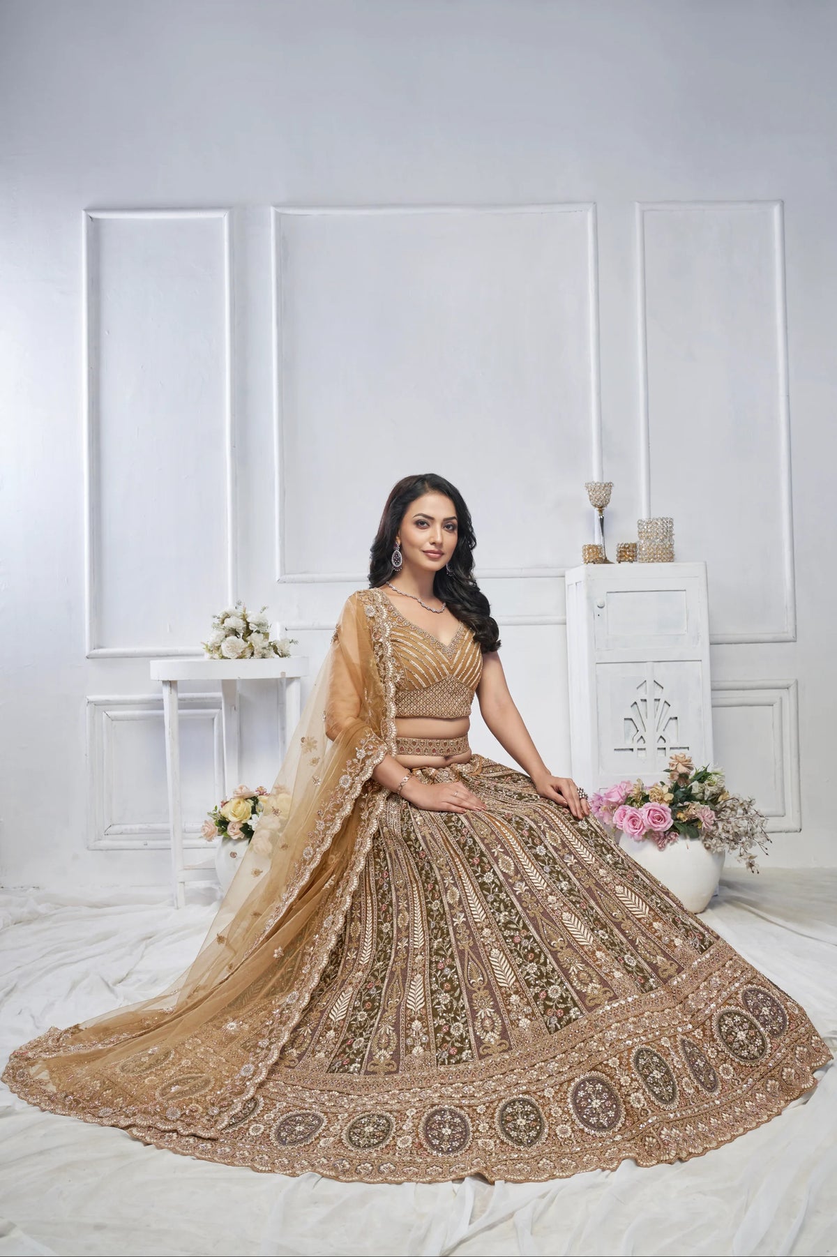 Brown net designer Wedding Lehenga