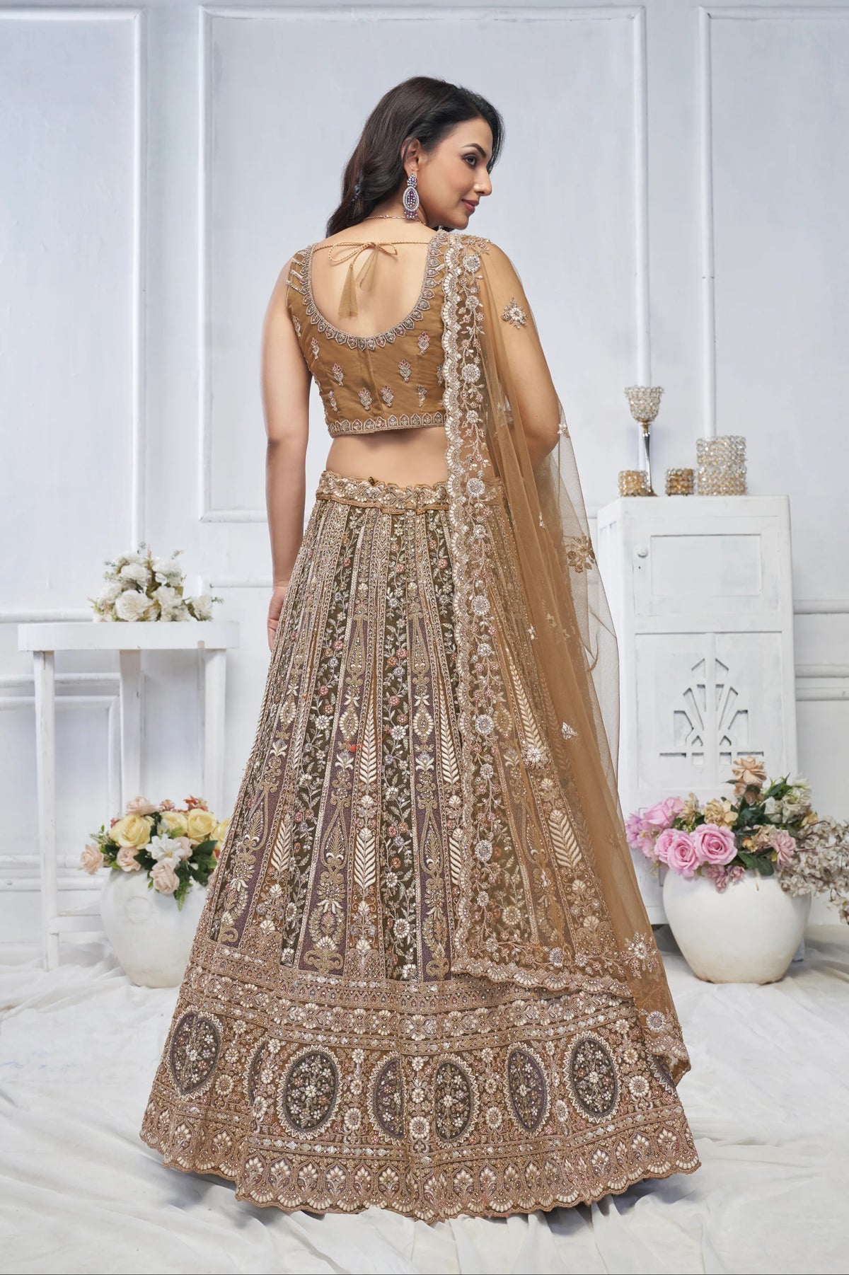 Brown net designer Wedding Lehenga