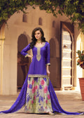Buy Royal Blue Floral Sequence Embroidered Gharara Suit