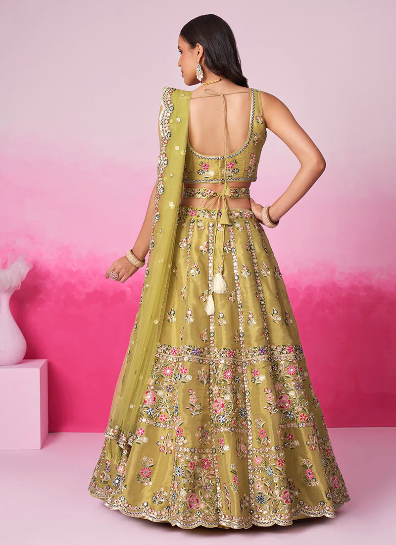 Citrine Yellow Multi Embroidery Wedding Lehenga Choli