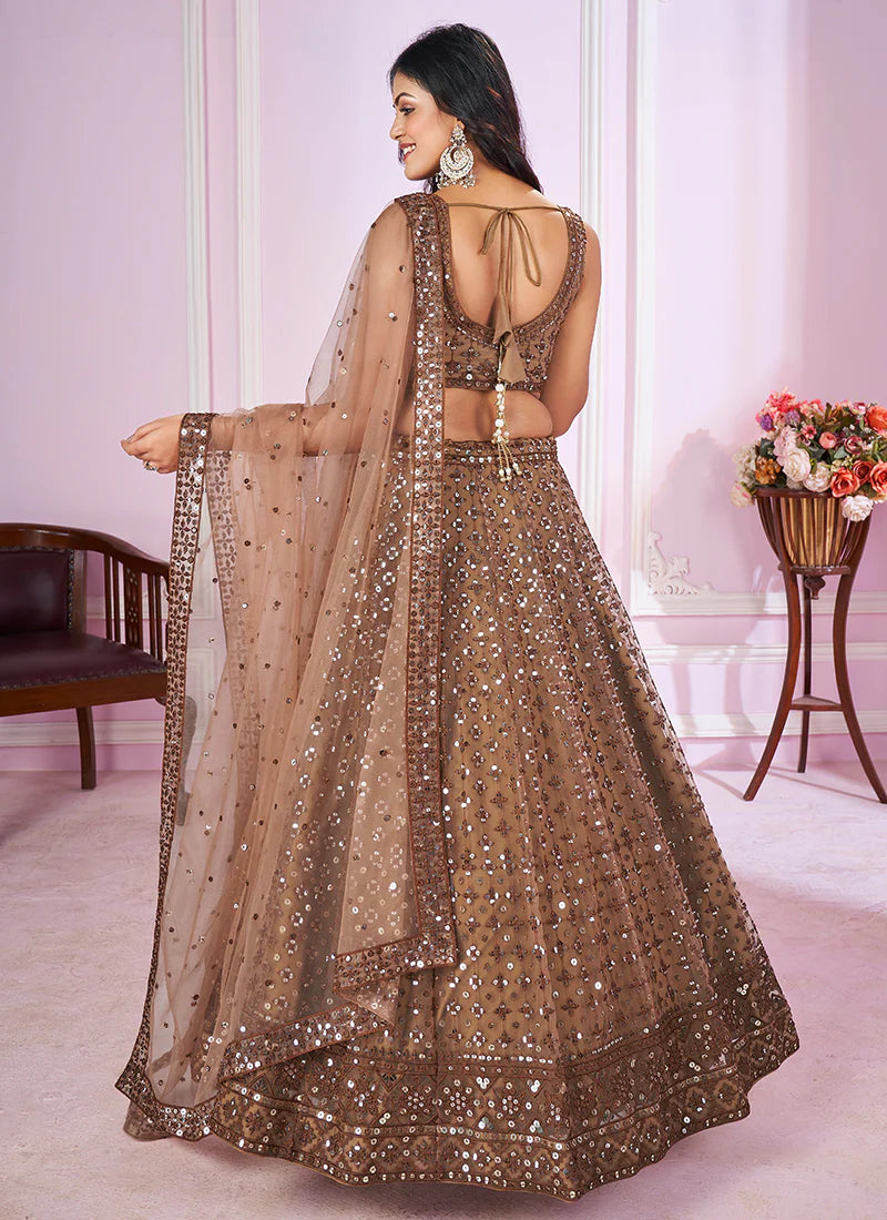 Copper Brown Sequence Embroidery Traditional Festive Lehenga Choli