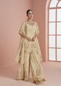 Cream Chinon Silk Embroidered Gharara Suit