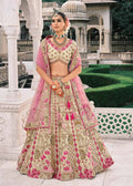 Cream Embroidered Silk Bridal Lehengaa