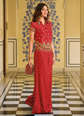 Crimson Red Designer Embroidered Silk Co-ord Set