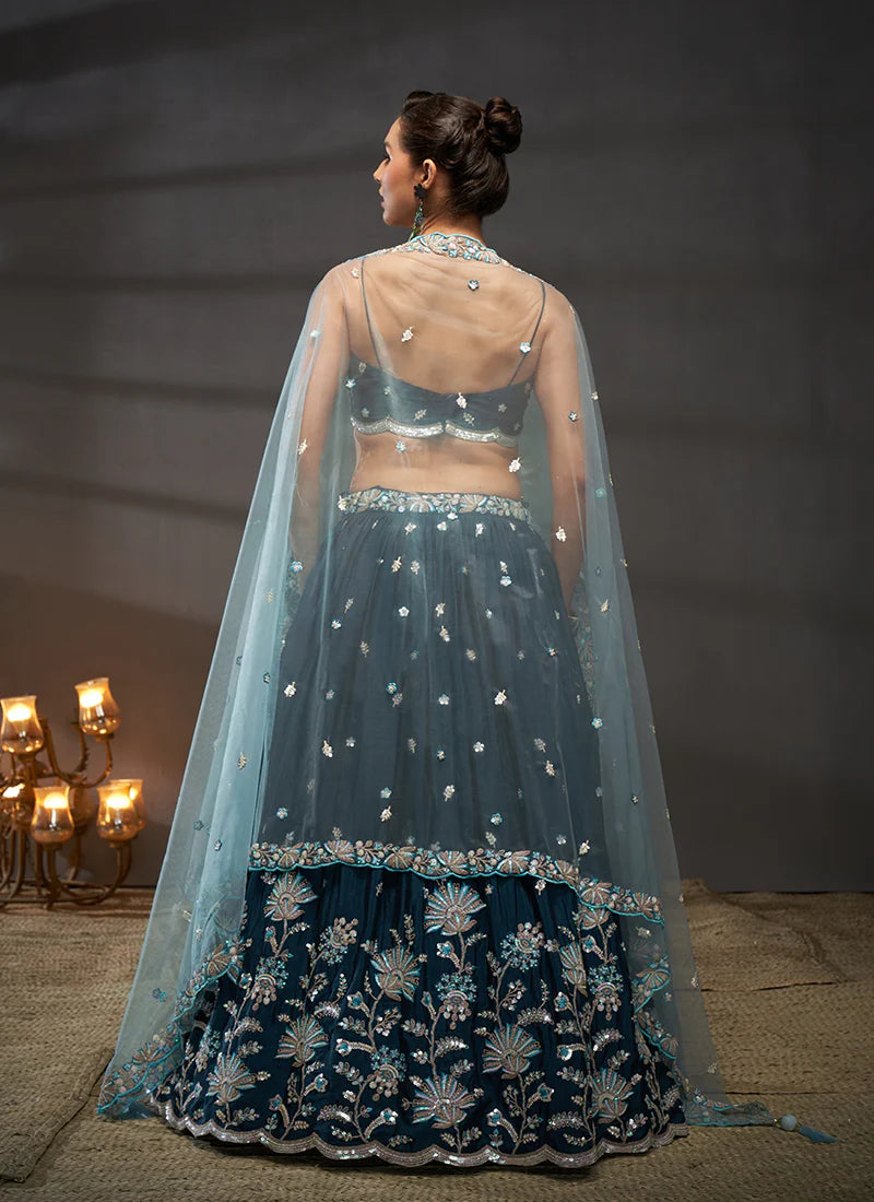 Dark Blue Embroidered Bridal Lehenga Choli