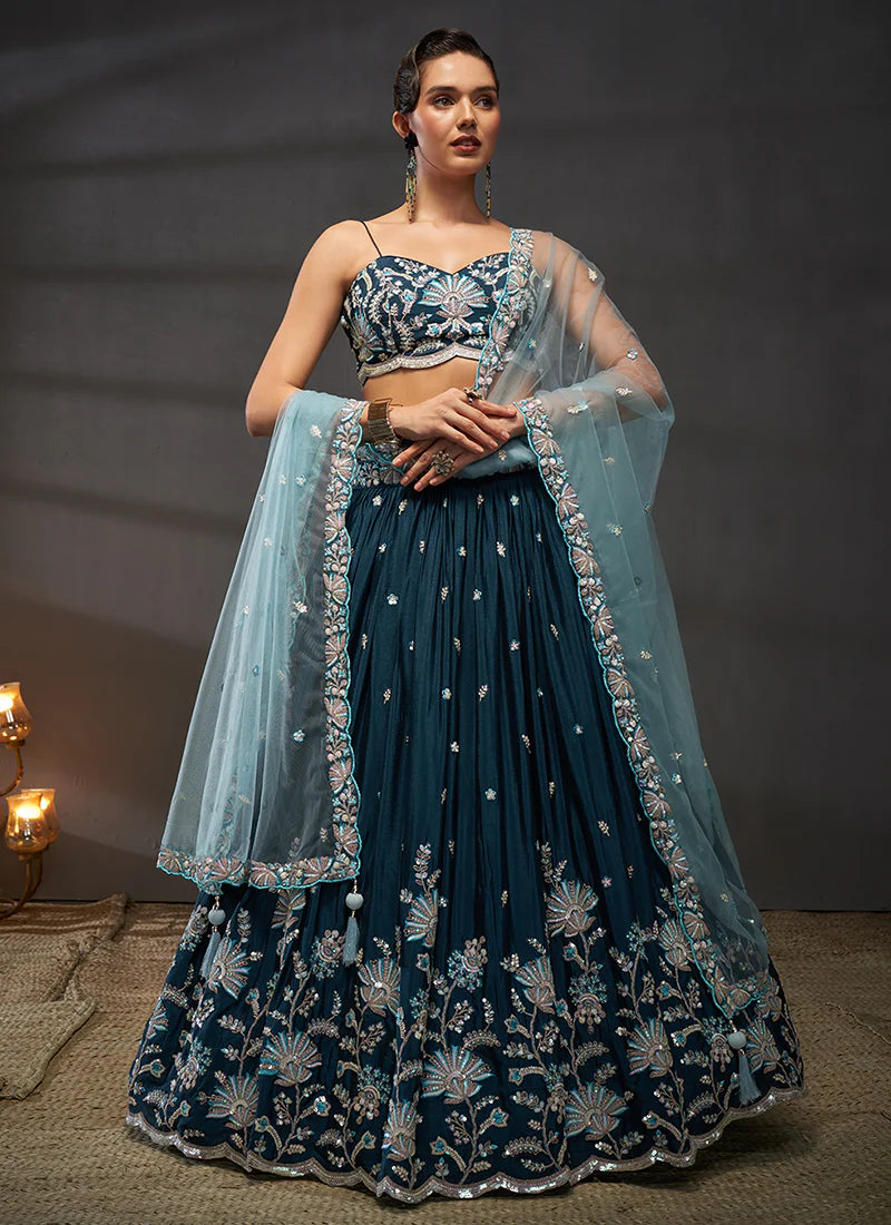 Dark Blue Embroidered Bridal Lehenga Choli