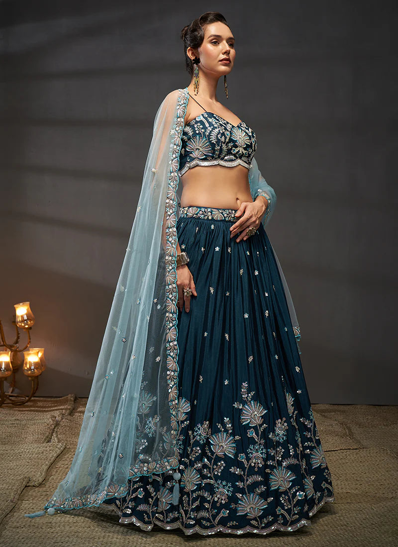 Dark Blue Embroidered Bridal Lehenga Choli