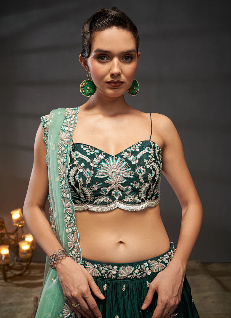 Dark Green Embroidered Bridal Lehenga Choli