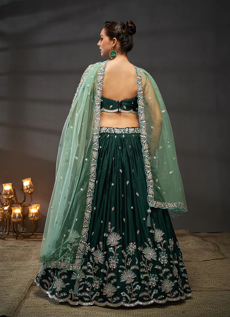 Dark Green Embroidered Bridal Lehenga Choli