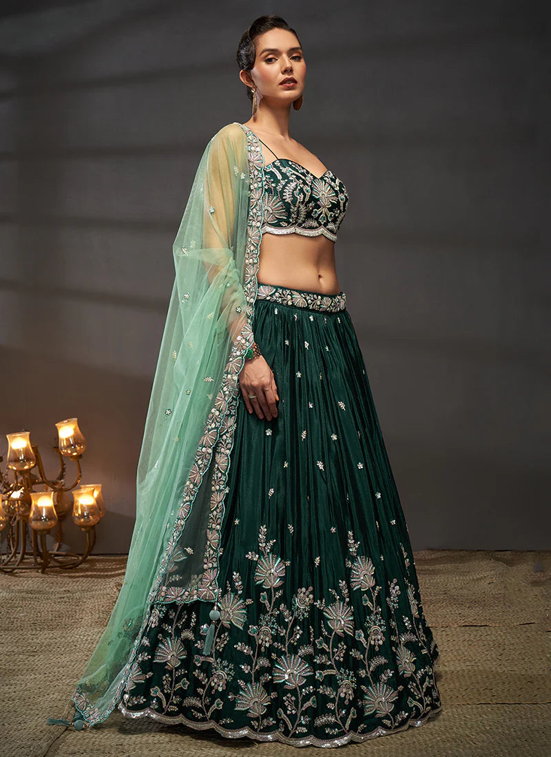 Dark Green Embroidered Bridal Lehenga Choli