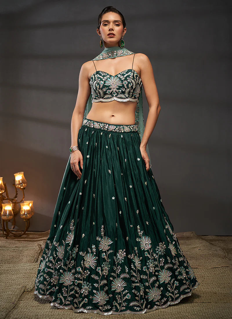 Dark Green Embroidered Bridal Lehenga Choli