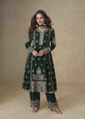 Dark Green Zari Embroidered Chinon Silk Suit-2025.