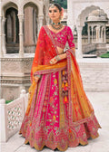 Dark Pink Embroidered Silk Bridal Lehenga