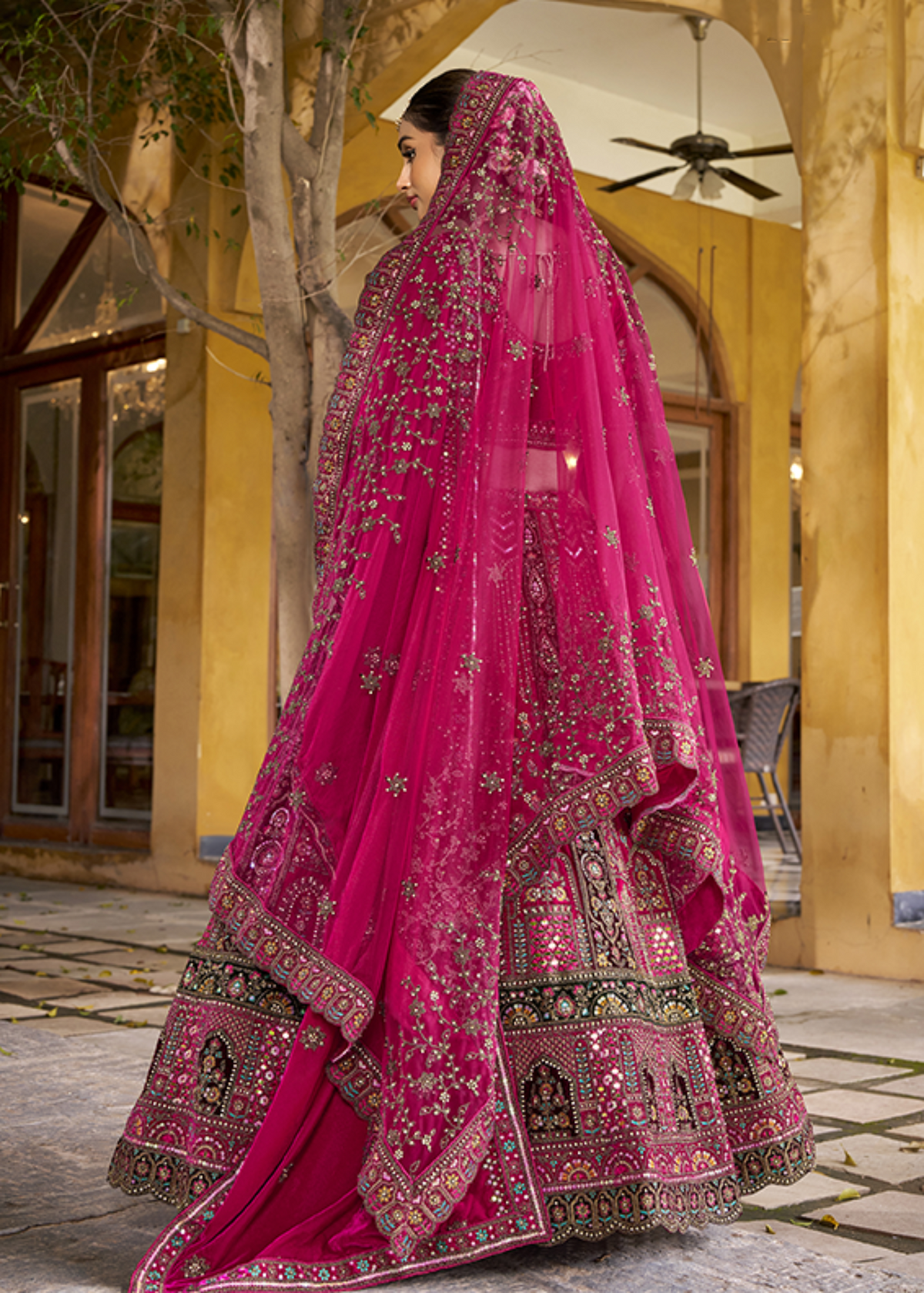Dark Pink Magnificent Embroidered Traditional Bridal Lehenga..