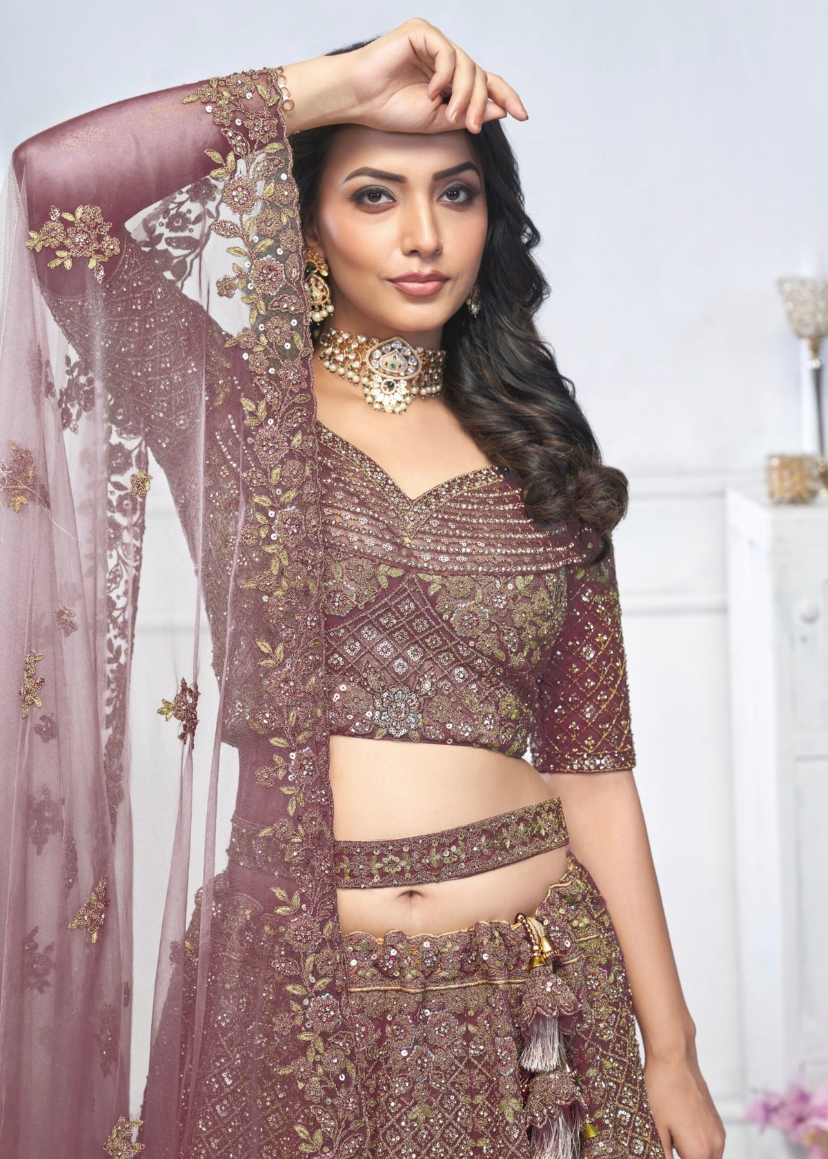 Dark Purple embroidered designer wedding lehenga choli