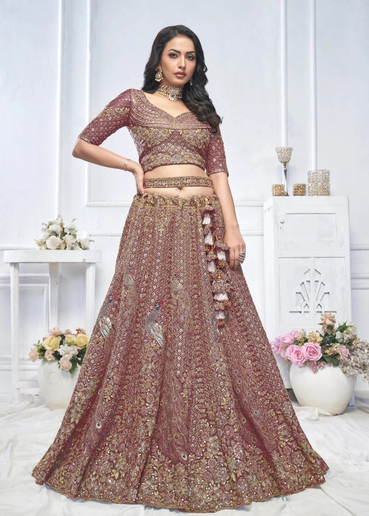 Dark Purple embroidered designer wedding lehenga choli