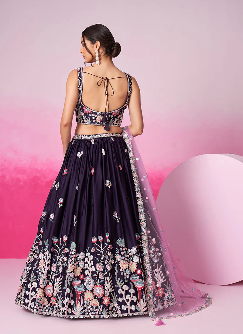 Deep Purple Embroidered Bridal Lehenga Choli