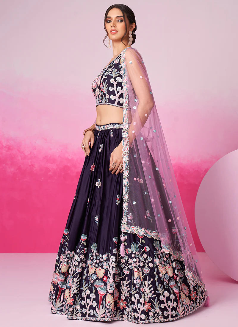 Deep Purple Embroidered Bridal Lehenga Choli