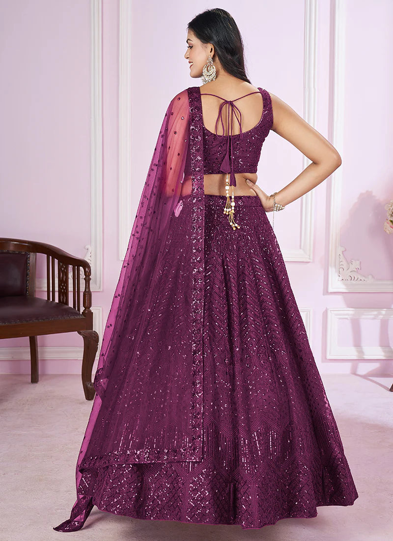 Deep Wine Sequence Embroidery Traditional Festive Lehenga Choli