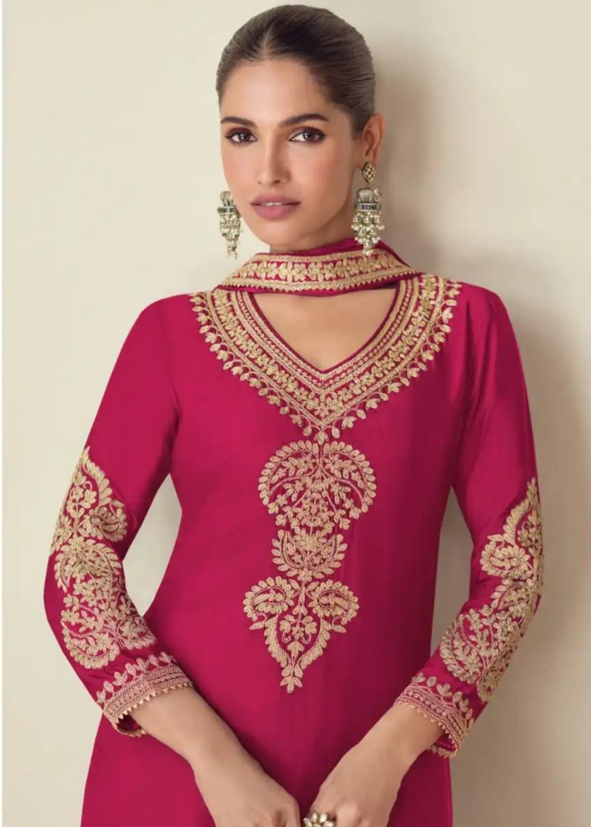 Deep Magenta Chinnon Silk Salwar Suit