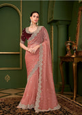 Deep Peach Georgette Silk Saree