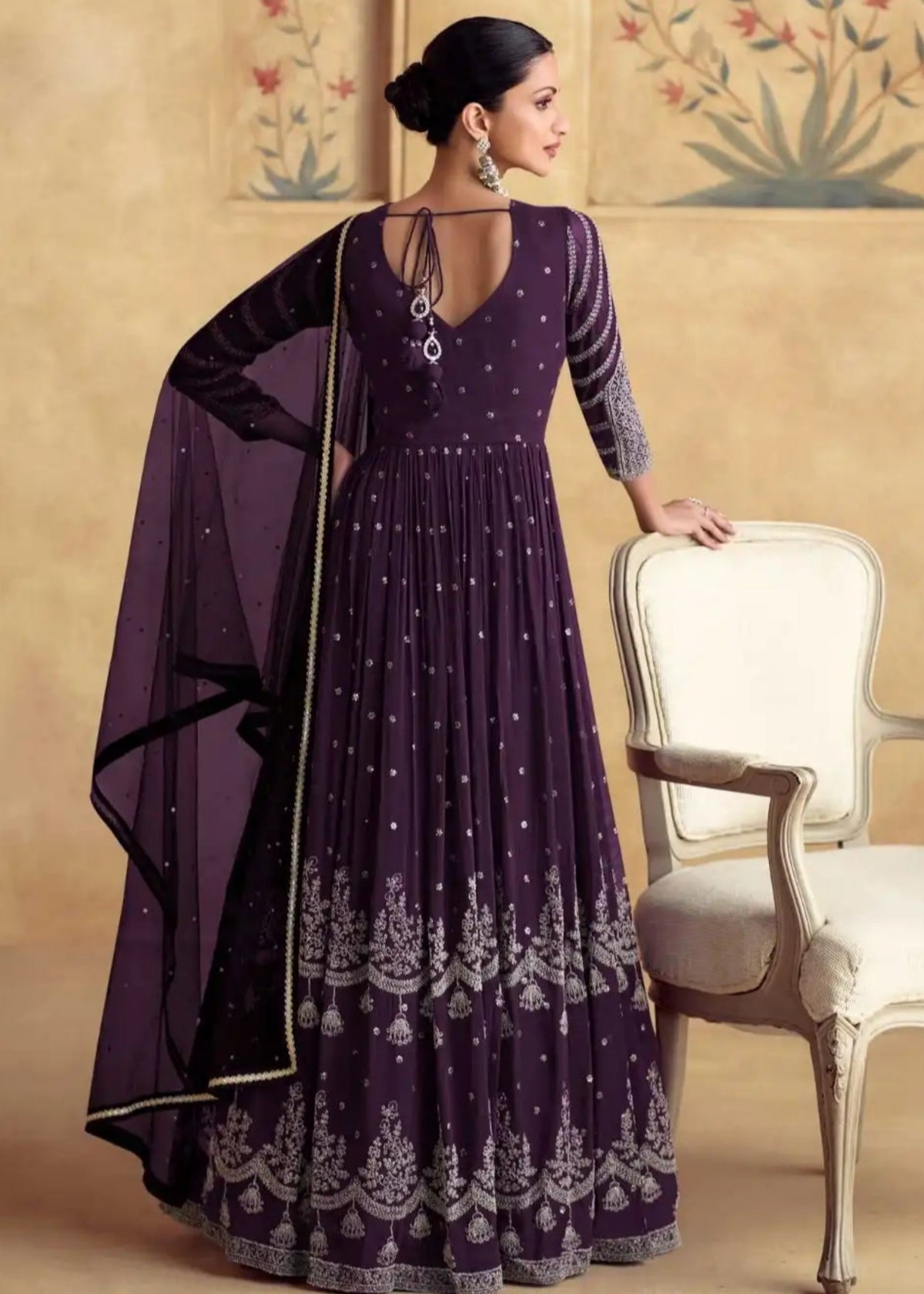 Deep Purple Embroidery Wedding Anarkali suit 