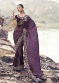 buy Deep Purple Jacquard Silk wedding Saree
