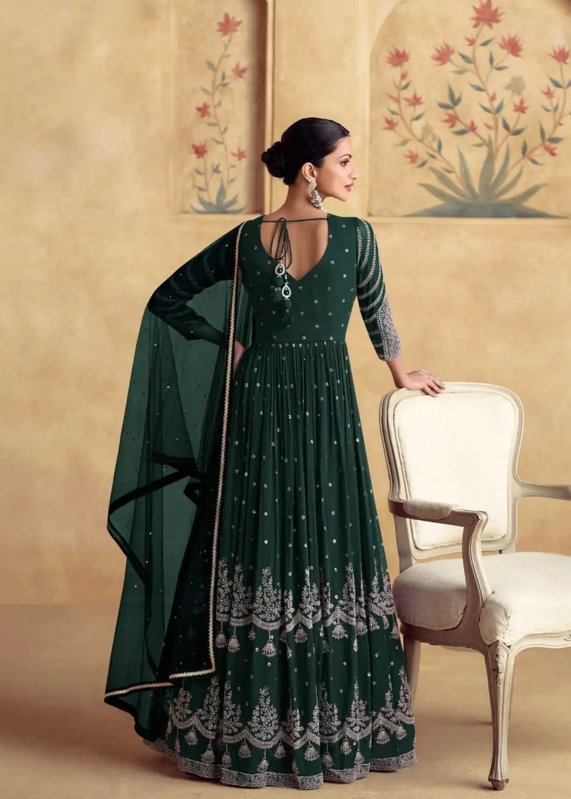 Deep emerald Green Embroidery Wedding Anarkali suit 