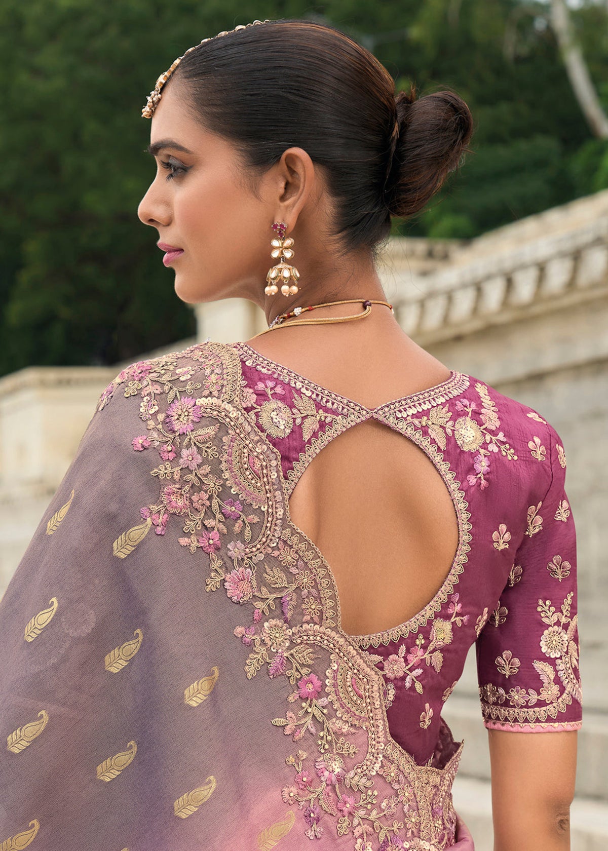 Dusty Rose And Mauve Multi Embroidery Saree