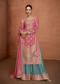 Buy Dusty Rose and Sea Green Embroidered Sharara Suit 