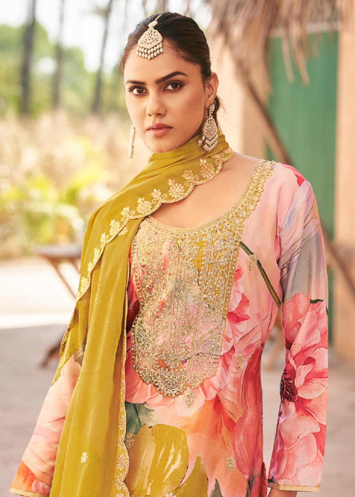 Buy Floral Print Pastel Embroidered Palazzo Suit