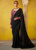 Floral blouse And Black Multi Embroidery Silk Saree