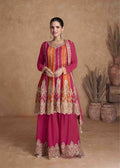 Fuchsia Elegant Chinon Embroidered Sharara Suit.
