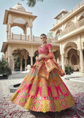 Fuchsia Pink Mix Color Regal Zarkan Banarasi Silk Lehenga