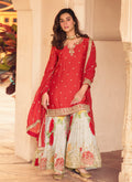 Crimson Red Floral Sequence Embroidered Gharara Suit