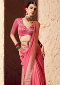 Gold-Pink Crape Georgette Zari Saree
