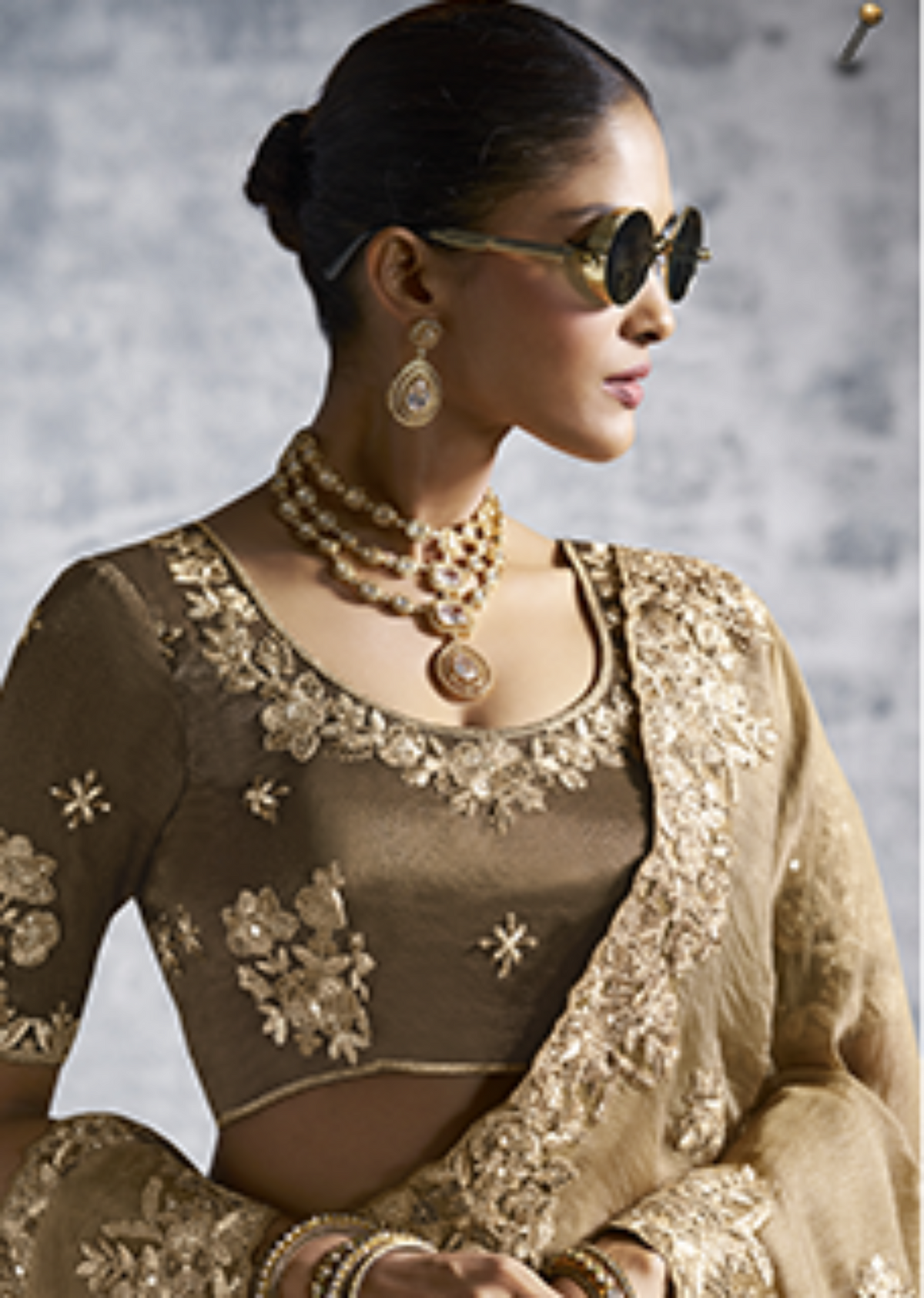 Golden Tissue Zari Embroidered Saree.
