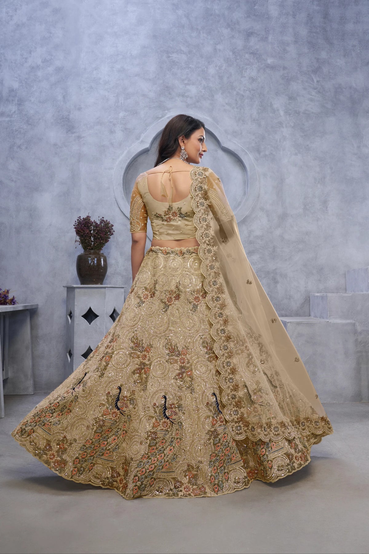 Golden embroidered designer wedding lehenga choli