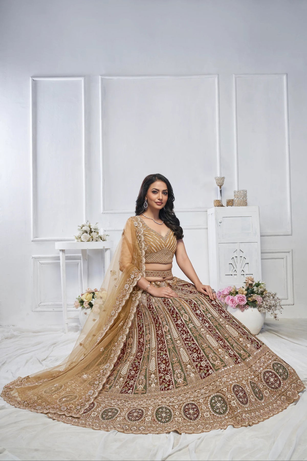 Golden net designer Wedding Lehenga