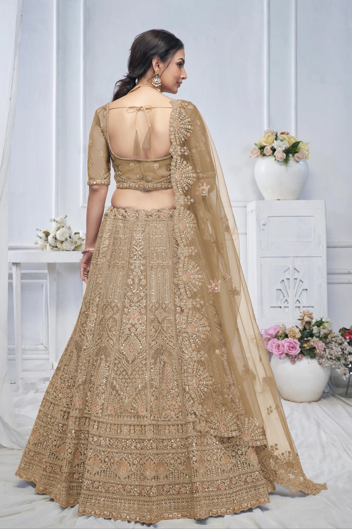 Golden net embroidery designer Wedding Lehenga