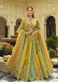 Green-Yellow Embroidered Cut Work Border Silk Lehenga