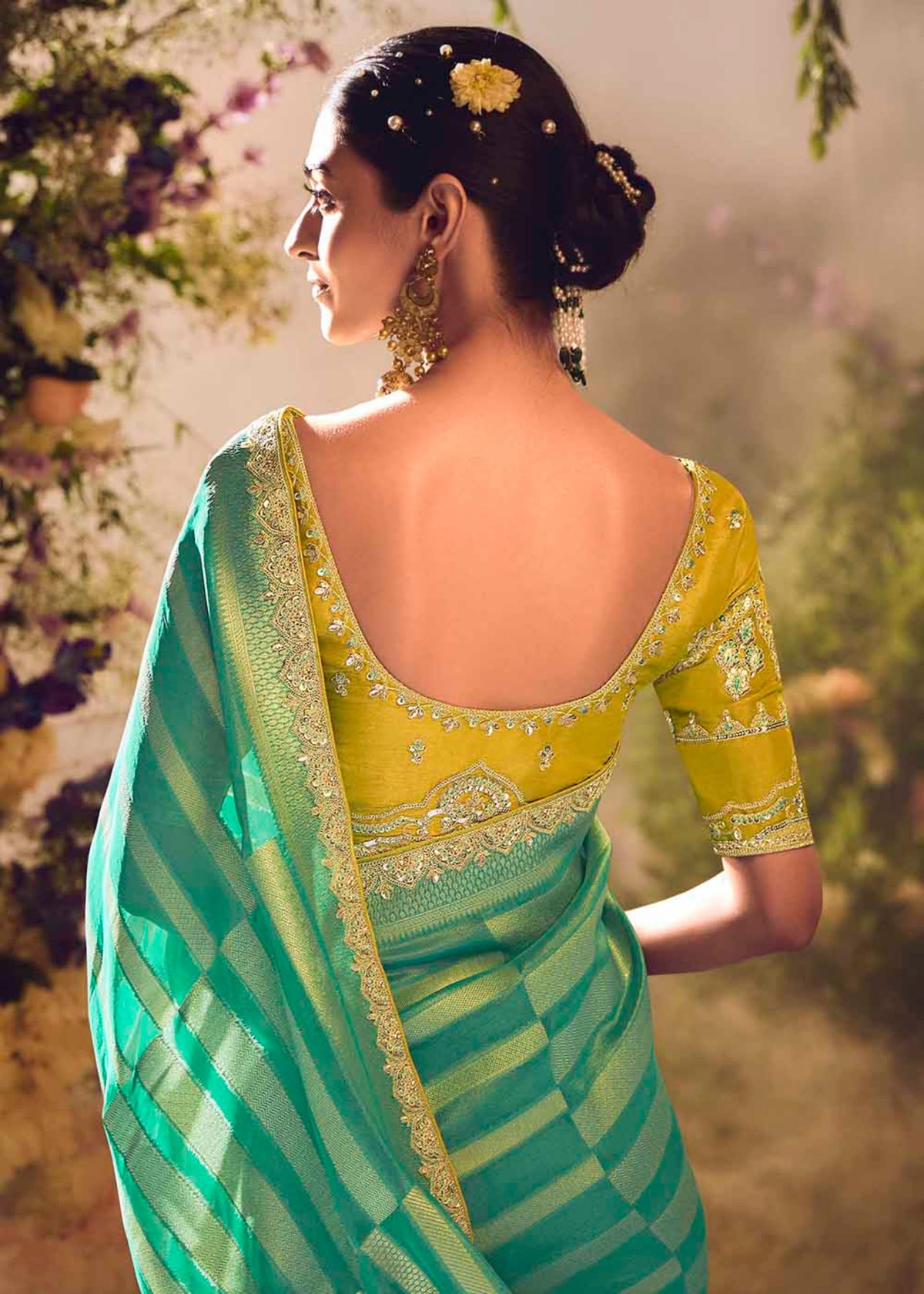 Buy Green Embroidery Banarasi silk Saree