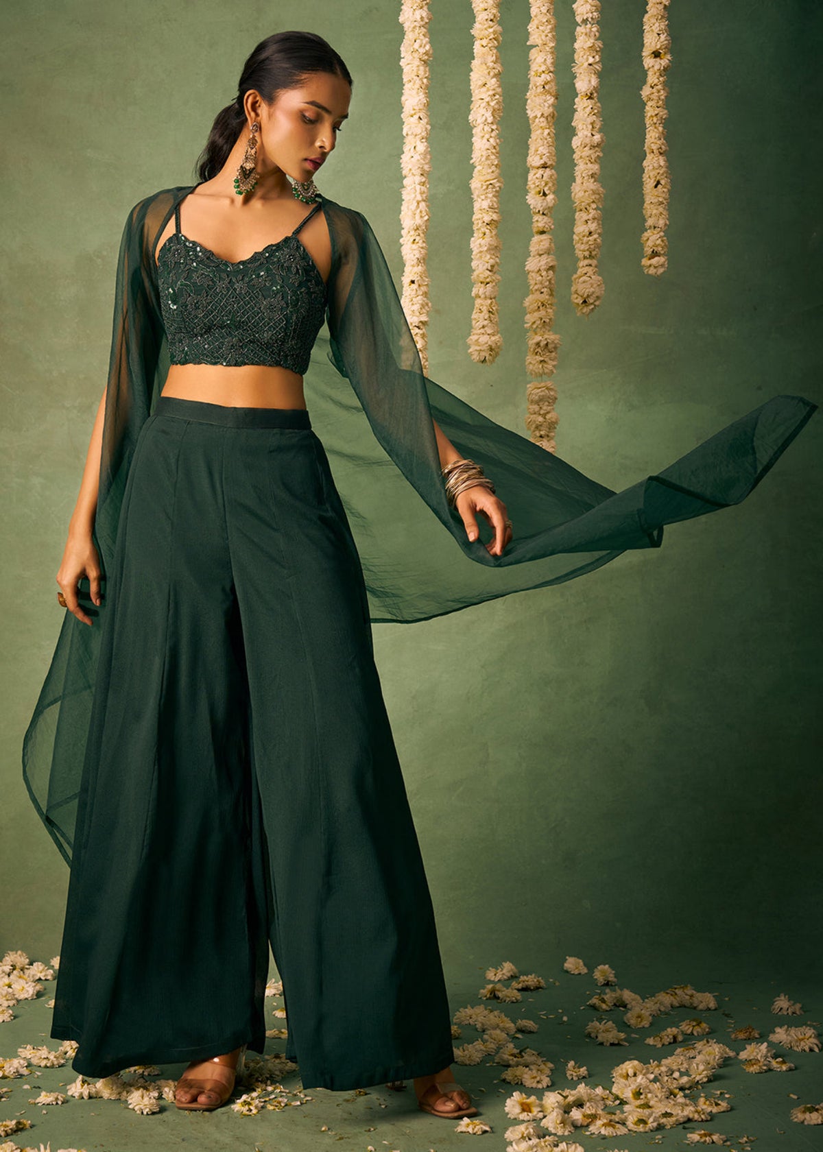 Buy Green Cape Style partywear palazzo Set