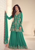 Green Chinon Embroidered Gharara Suit