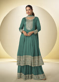 Green Chinon Embroidered Zari Gharara Suit
